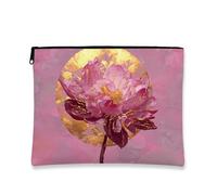 Water Lily Flower Cosmetic Bag, Peach Floral Elegant Travel Makeup Pouch for Women, Stylish Portable Zipper Organizer, Perfect for Gifts and Festivals, Peach, 7x9 Inch, Flower