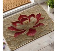 Water Lily Flower Doormat, Red Floral Door Mat for Outdoor & Indoor Entry Spring Decor, Rubber Waterproof Non-Slip Dust Absorbent Front Doormat, Easy Clean 29x17 Inch