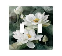 Water Lily Flower Light Switch Cover Plate/Outlet Covers, White Floral Design for Home Décor, Thermoplastic Wall Plates, Standard Size Double Toggle
