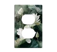 Water Lily Flower Light Switch Cover Plate/Outlet Covers, White Floral Design for Home Décor, Thermoplastic Wall Plates, Standard Size Single Duplex Outlet