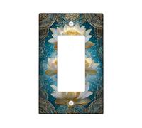 Water Lily Flower Light Switch Cover Plates/Outlet Covers, Blue and Gold Decorative Wall Accents, Thermoplastic Wall Plates, Standard Size Single Rocker
