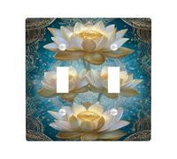 Water Lily Flower Light Switch Cover Plates/Outlet Covers, Blue and Gold Decorative Wall Accents, Thermoplastic Wall Plates, Standard Size Double Toggle