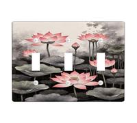 Water Lily Flower Light Switch Cover Plates/Outlet Covers, Peach Water Lilies for Home Decor, Thermoplastic Wall Plates, Standard Size Triple Toggle