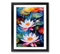 Water Lily Flower Painted Vol.1 Framed Wall Art Print, Ready to Hang Picture for Living Room Bedroom Home Office, Black A2 (48 x 66 cm)