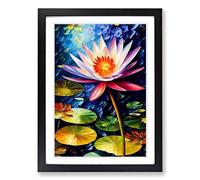 Water Lily Flower Painted Vol.3 Framed Print | A2 Black Framed Wall Art | Ready to Hang | Modern Floral Picture | Living Room Bedroom Lounge Office