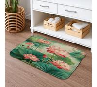 Water Lily Flower Quick Dry Bath Mat, Tropical Floral Absorbent Non Slip Shower Mat, Summer Memory Foam Washable Bath Rugs for Bathroom Toilet Restroom Decorative 16x24 Inch