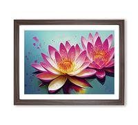 Water Lily Flower Splash Vol.6 Framed Print | A3 Walnut Framed Wall Art | Ready to Hang | Modern Floral Picture | Living Room Bedroom Lounge Office