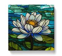 Water Lily Flower Stained Glass Effect No.1 Canvas Print | Gallery Wrapped 30mm Frame Wall Art | 20x20 inches | Ready to Hang | Modern Floral Picture | Living Room Bedroom Lounge Office