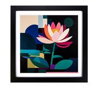 Water Lily Flower Suprematism Framed Print | 18x18 Inch Black Framed Wall Art | Ready to Hang | Modern Floral Picture | Living Room Bedroom Lounge Office