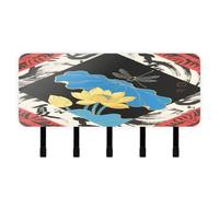 Water Lily Japanese Red Key for Wall with Mail Organizer & 5 Self-Adhesive Hanging Decorative Wall Hook for Room Decor Living Room Hallway