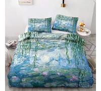 Water Lily King Size Duvet Cover Sets - Monet Bedding Set - Reversible Quilt Cover & 2 Pillowcases with Zipper and Ties, Ultra Soft and Non Iron Brushed Microfibre Bed Set 230x220 J9-&-94