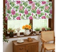 Water Lily Kitchen Curtains, Botanical Natural Leaf Water Droplets Spring Peach Single Panel Valance for Window for Laundry Room Sink Area Hallway Apartment Window Decor 18x52 Inch