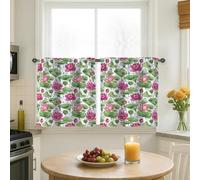 Water Lily Kitchen Curtains, Botanical Natural Leaf Water Droplets Spring Peach Window Treatment for Laundry Room Sink Area Hallway Apartment Window Decor 26x30 Inch