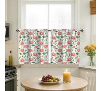 Water Lily Kitchen Curtains, Floral Nature Leaf Drop Spring Peach Cafe Curtain Panels with Rod Pocket Window Decoration for Sink Area Dining Room Bathroom 24x26 Inch