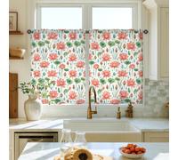 Water Lily Kitchen Curtains, Floral Nature Leaf Drop Spring Peach Window Treatment Window Decoration for Dining Room Breakfast Nook Sink Area 28x39 Inch
