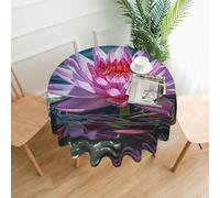 Water Lily Light And Shadow Printed Round Tablecloth,Dust-Proof Wrinkle Resistant Table Cover Washable Polyester Table Cloth For Kitchen Dining Room Farmhouse Picnic Indoor Outdoor(Round 60 Inch)