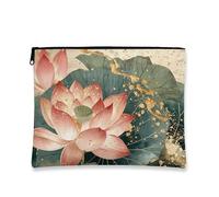 Water Lily Makeup Bag, Elegant Floral Cosmetic Travel Pouch for Women, Portable Small Canvas Zipper Organizer, Perfect Choice for Festivals, Peach, 7x9 Inch, Water Lily