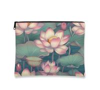 Water Lily Makeup Bag, Floral Vintage Cosmetic Travel Pouch for Women, Portable Small Canvas Zipper Organizer, Perfect for Skincare and Toiletries, Ideal Festival Gift, Peach, 7x9 Inch, Water Lily
