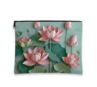 Water Lily Makeup Bag, Peach Floral Vintage Artistic Cosmetic Travel Bags for Women, Portable Small Canvas Zipper Pouch, Gift Skincare Toiletry Bag Organizer, Peach, 7x9 Inch, Water Lily