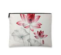 Water Lily Makeup Bag, Peach Floral Vintage Cosmetic Travel Pouch for Women, Portable Small Canvas Zipper Organizer, Spring Festival Gift Toiletry Bag, Peach, 7x9 Inch, Water Lily
