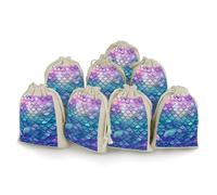 Water Lily Mermaid Scales 8 PCS Muslin Bags with Drawstring Sachet Bags Empty Small Cotton Drawstring Bag Muslin Reusable & Washable Cotton Bag for Herb Spice Candy Soap Jewelry Wedding Gift Pouches