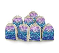 Water Lily Mermaid Scales Drawstring Gift Bags 8 PCS Muslin Bags Gift Wrap Bags Cloth Gift Bags Burlap Gift Bags Small Drawstring Bags Drawstring Pouch for Christmas Wedding Party