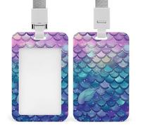 Water Lily Mermaid Scales Id Badge Holder with Lanyard, Clear Vertical Card Protector Waterproof, Breakaway Safety Neck Strap, Heavy Duty Name Tag Holder for Nurse Teacher Officer Staff Women Men