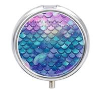 Water Lily Mermaid Scales Pill Box Medicine Pill Organizer 3 Compartment Daily Pill Case Small Pill Container Round Pill Holder Travel Pill Box Metal Pill Case for Purse Pocket