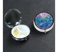 Water Lily Mermaid Scales Pill Case Portable Metal Pill Box 3 Compartment Pill Organizer Cute Travel Pill Container Vitamin Organizer for Purse Pocket Travel Gift