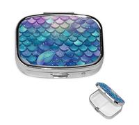 Water Lily Mermaid Scales Pill Case Portable Square Pill Box 2 Compartment Pill Organizer Cute Travel Pill Container Vitamin Organizer for Purse Pocket Travel Gift