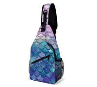 Water Lily Mermaid Scales Sling Bag with Rfid Blocking Causal Mens Crossbody Bag Lightweight Chest Pack Large Man Purse Travel Crossbody Backpack Shoulder Sling Backpack for Hiking Running Cycling