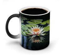 Water Lily Mug 11oz Custom Magic Mug Personalized Coffee Mugs Ceramic Heat Sensitive Clue Mugs Funny Color Changing Cup with Handle Novelty Coffee Cup for Daily Use