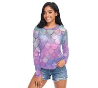 Water Lily Pond by Claude Monet Sheer Shirts, Long Sleeve Rave Top, Mermaid Scale S on Pink Blue and Purple, L