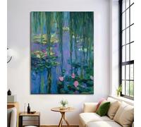 Water Lily Pond Canvas Painting, Impressionist Oil Painting Wall Art, 16X24In - Dark Green, Unframed, Poster Canvas Painting - Living Room Bedroom Kitchen Office Dining Room Decorative
