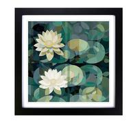 Water Lily Pond Geometric No.1 Framed Print | 18x18 Inch Black Framed Wall Art | Ready to Hang | Modern Floral Picture | Living Room Bedroom Lounge Office