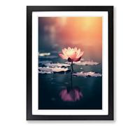 Water Lily Pond Minimalism Framed Print | A2 Black Framed Wall Art | Ready to Hang | Minimalist Floral Picture | Living Room Bedroom Lounge Office