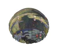 Water Lily Pond Shower Cap Reusable Waterproof Shower Bonnet for Women Men Elastic Band Bath Hair Hat Double Layered Washable Bath Cap for All Hairstyles, Travel-Friendly