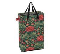 Water Lily Red Vintage Green Laundry Hamper with Handles Laundry Baskets Foldable Kids Clothing Hamper for Bedroom
