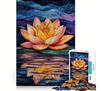 Water Lily Reflection Stained Glass Art 1000-piece Jigsaw Puzzles Brain Focus Game Expert Cutting Craftsmanship Fascinating Hobby for Idle Moments (38x26cm)