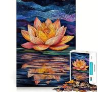 Water Lily Reflection Stained Glass Art Adult Jigsaw Puzzles1000 Pieces Brain Game Gift High Precision Die Cut Relaxing Indoor Group Activity (50x75cm)