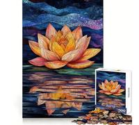 Water Lily Reflection Stained Glass Art Puzzle for Teenagers 1000 Pieces Cognitive Recall Restful Pleasure Sharp Cut Unique Gift (50x75cm)