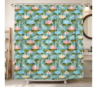 Water Lily Shower Curtain, Spring Nature Dragonfly Water Lilies Spring Blue Waterproof Fabric Decorative Bathroom Curtain for Bathroom Bathtub Apartment Decor 72x84 Inch