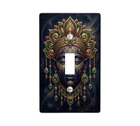 Water Lily Single Light Switch Cover Plate, Bohemian Artistic Jewels Ornamentation None Gold Plastic Standard Size Toggle Light Switch Cover for Home Living Room Bedroom Bathroom Decor (Single)