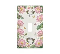 Water Lily Single Light Switch Cover Plate, Floral Natural Hummingbird Butterfly Spring Peach Plastic Standard Size Switch Plate Decorative for Living Room Bedroom Home Office Decor (Single)