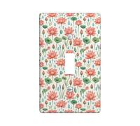 Water Lily Single Light Switch Cover Plate, Floral Nature Leaf Droplet Spring Peach Plastic Standard Size Wall Switch Plates Accents for Home Living Room Bedroom Bathroom Decor (Single)
