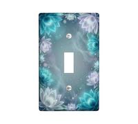 Water Lily Single Light Switch Cover Plate, Natural Serene Floral Petals Spring Turquoise Plastic Standard Size Switch Plate Decorative for Living Room Bedroom Home Office Decor (Single)