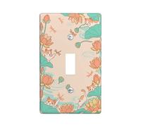 Water Lily Single Light Switch Cover Plate, Nature Fanciful Cat Dragonfly Summer Peach Plastic Standard Size Switch Plate Decorative for Living Room Bedroom Home Office Decor (Single)