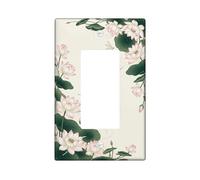 Water Lily Single Rocker Light Switch Cover, Nature Serene Leaves Water Summer Green Plastic Standard Size Accents Wall Switch Plates for Living Room Bedroom Home Office Decor