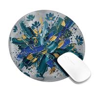 Water Lily Small Mouse Pad, Abstract Modern Brush Patterns Splatter None Teal Round Rubber Washable Aesthetic Desk Mousepads Idea for Home Office Desk Laptop Gamers Gift Round 8x8 Inch