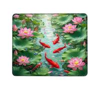 Water Lily Small Mouse Pad, Nature Serene Carp Fish Butterfly Summer Green Square Rubber Washable Aesthetic Desk Mousepads Idea for Home Office Desk Laptop Gamers Gift Square 8x10 Inch
